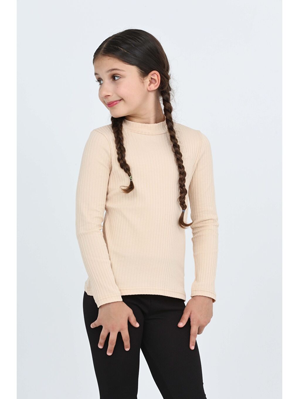 Bej Kız Çocuk Okul Balıkçı Yaka Tişört-3