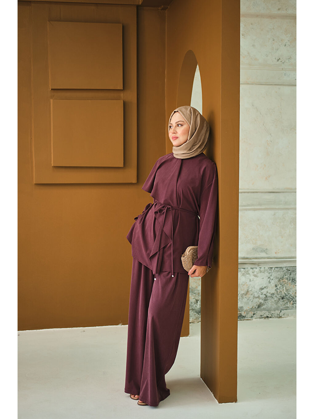 Kadın Omuzdan Volanlı Takım Mürdüm-2