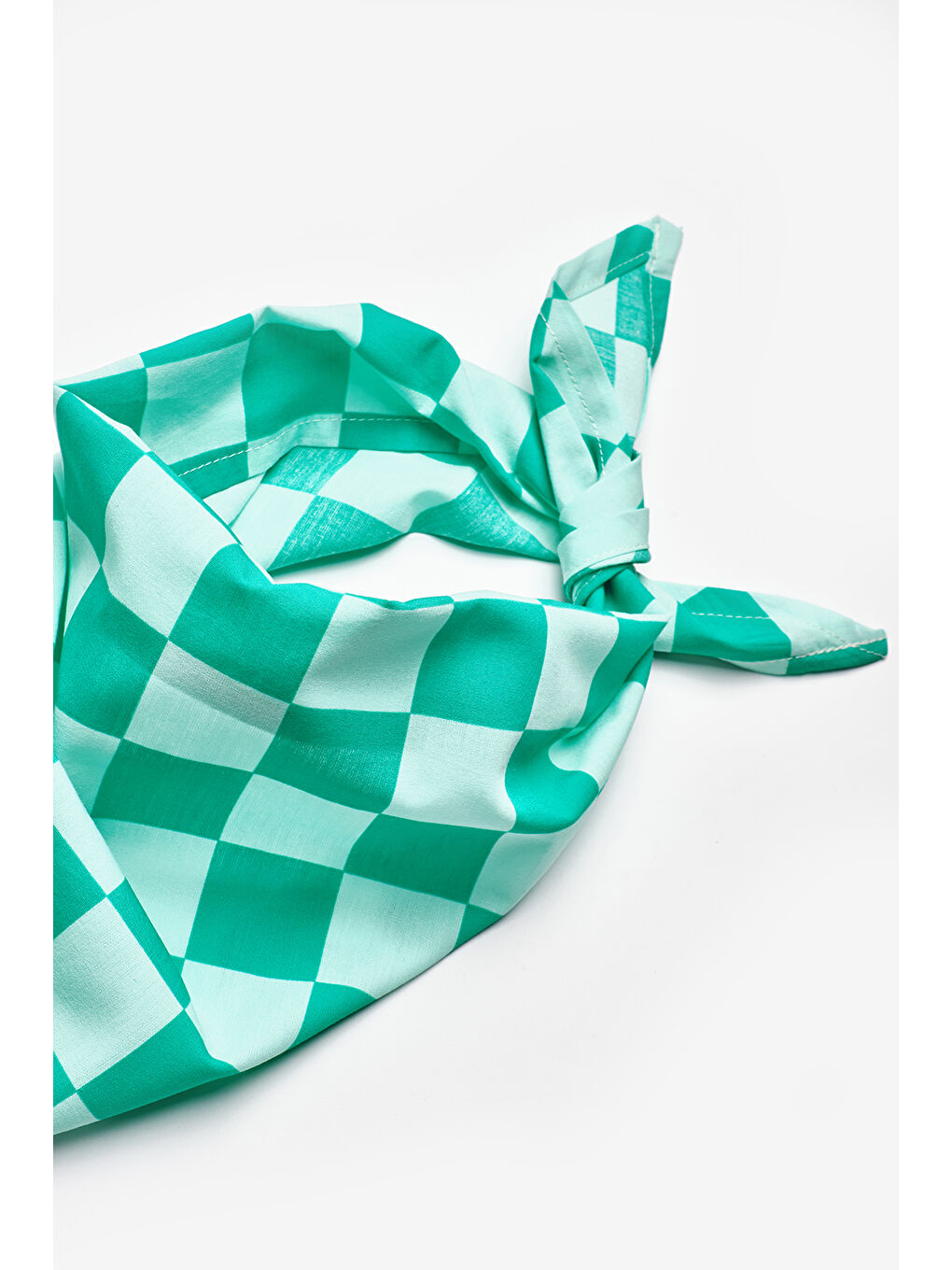 Yeşil Mint Dama Desenli Çocuk Üçgen Fular-3