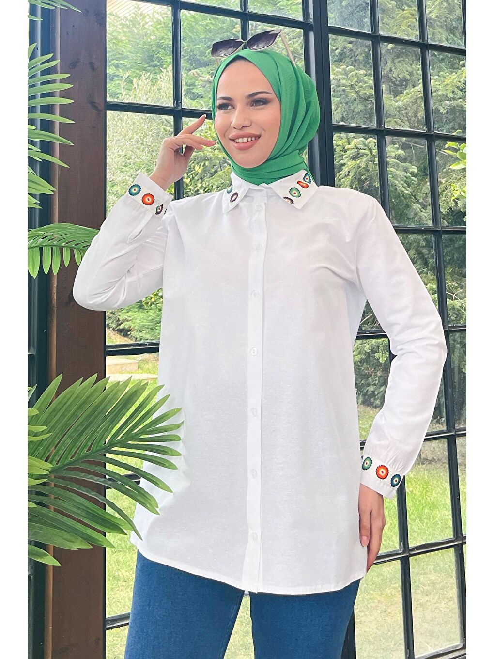 Gömlek Yaka Kadın Beyaz Gömlek - 11500-2