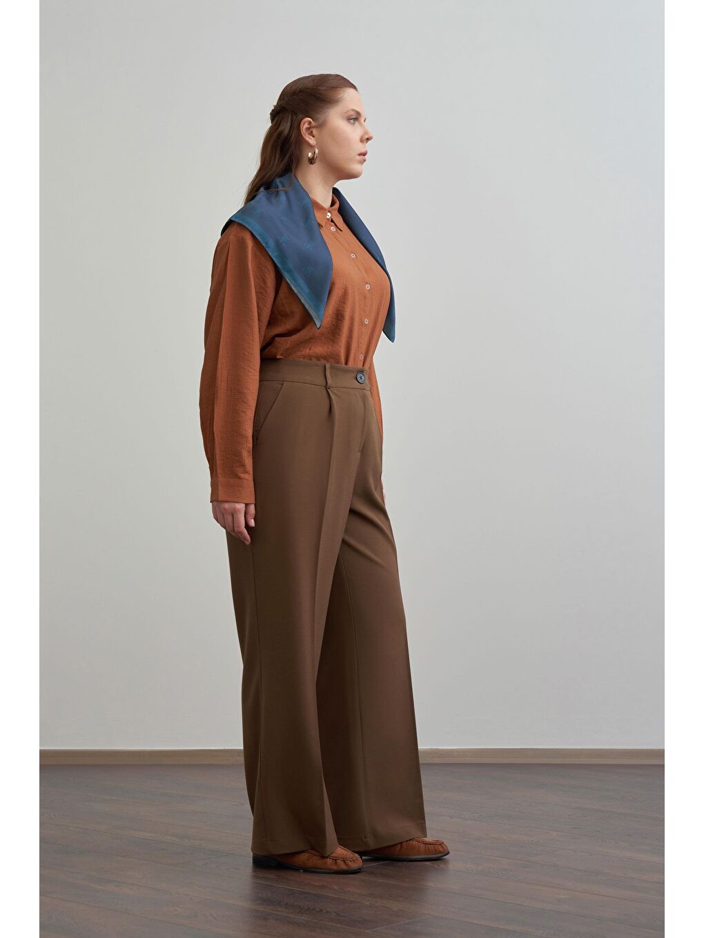Kahverengi Acı Kahve-Önü Pileli Polyviscon Pantolon-2