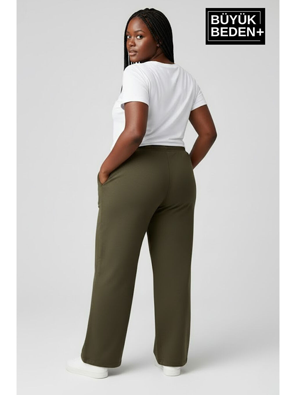 Haki Kadın Büyük Beden New York Baskılı Rahat Kesim Lastikli Bel Paça Reçme Eşofman Altı SPR26EAk952-5-2