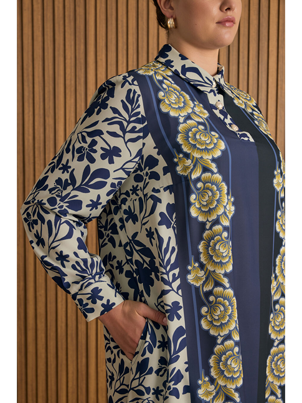 Mavi Desenli Elbise-4