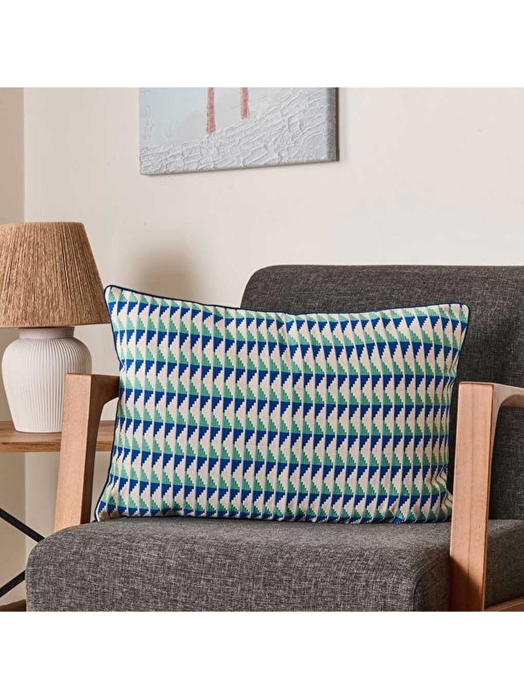 Soft Lalbahar Kırlent - Ekru / Mavi - 40x60 cm