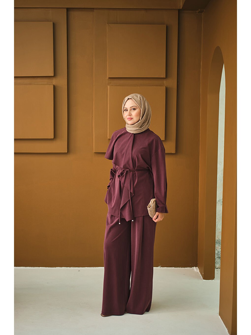 Kadın Omuzdan Volanlı Takım Mürdüm-3