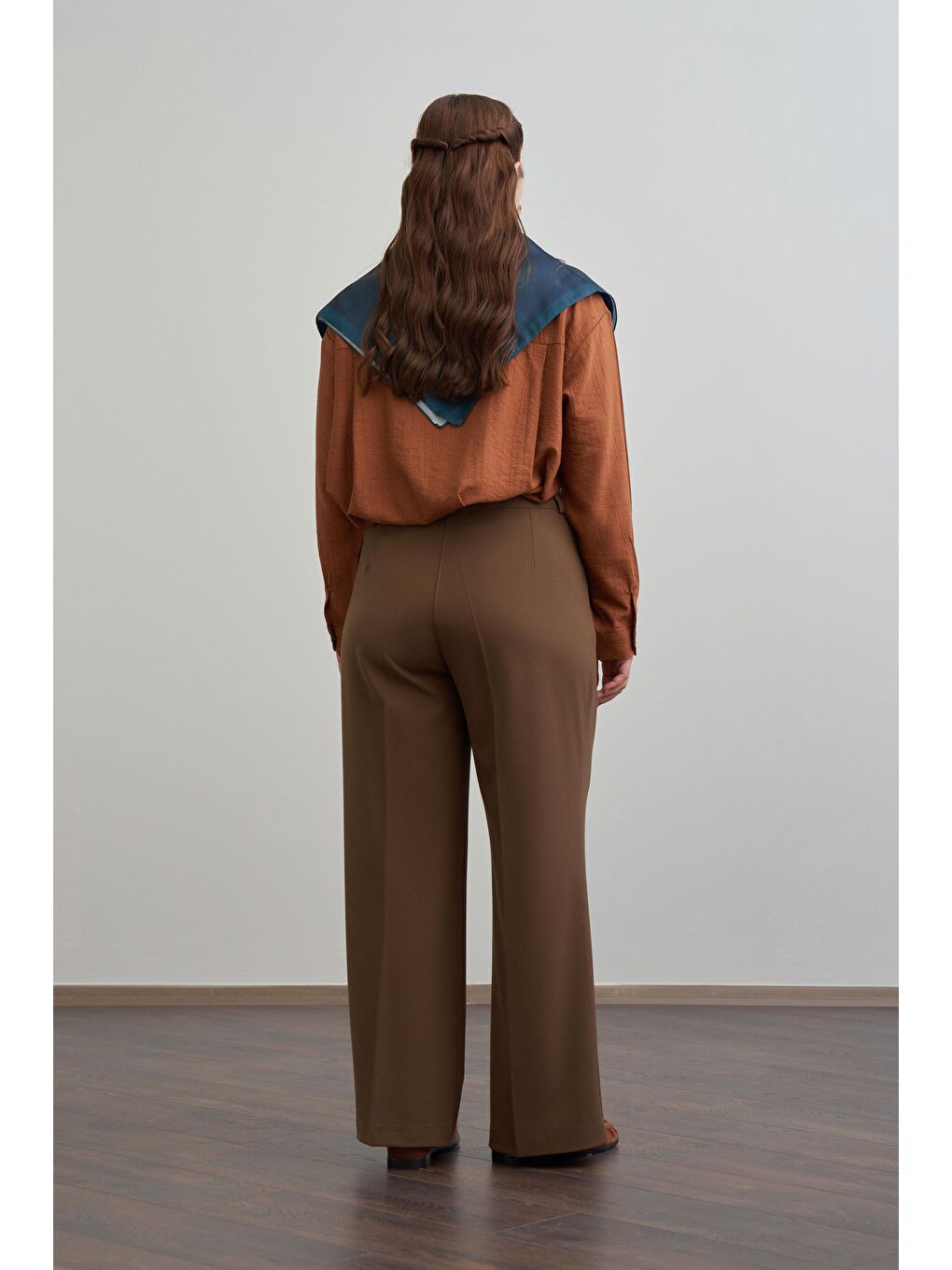 Kahverengi Acı Kahve-Önü Pileli Polyviscon Pantolon-3