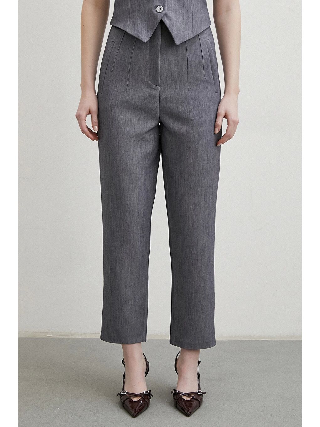 Karışık Önü Pensli Skinny Kumaş Pantolon Antirasit-2