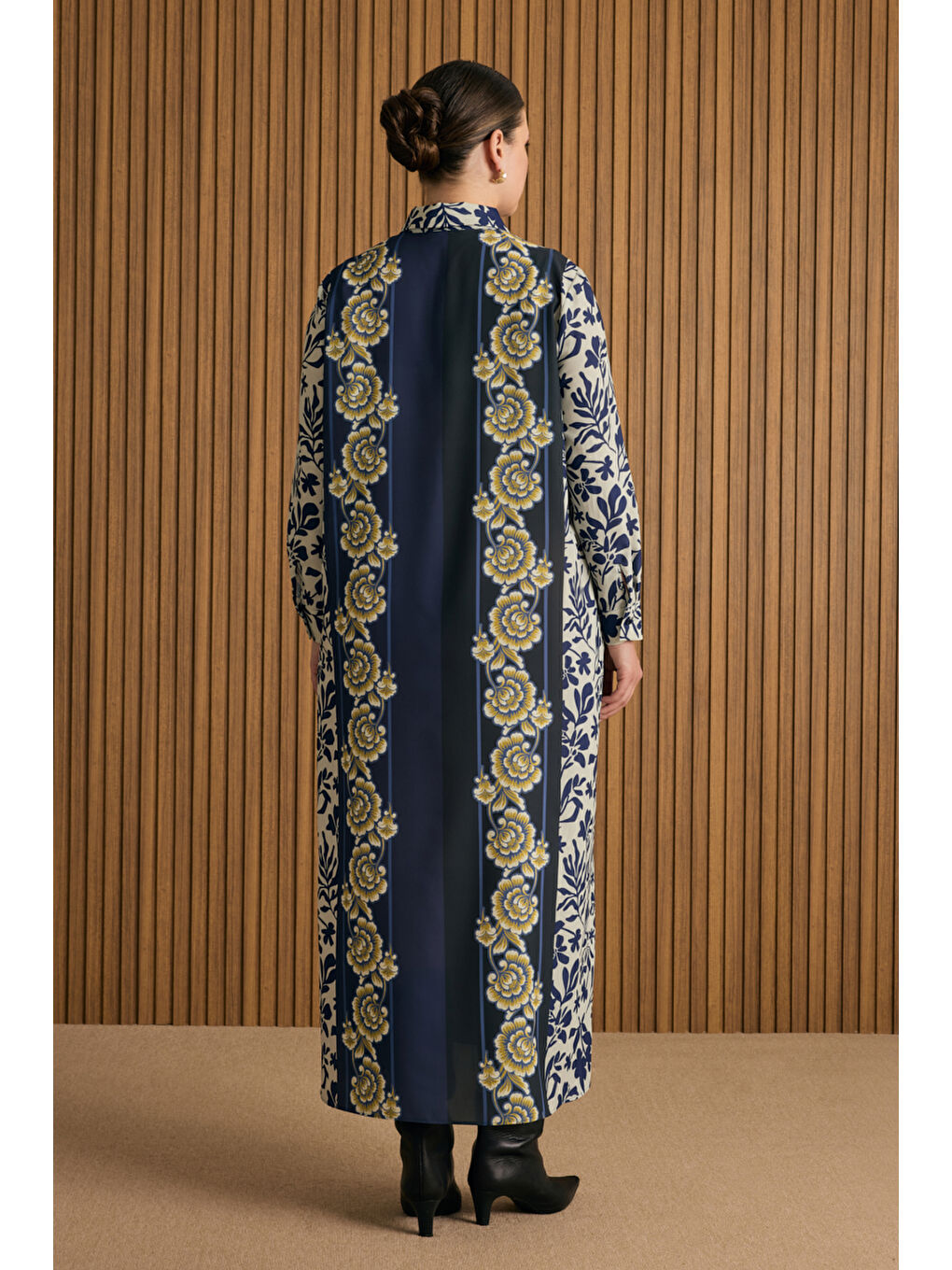 Mavi Desenli Elbise-5