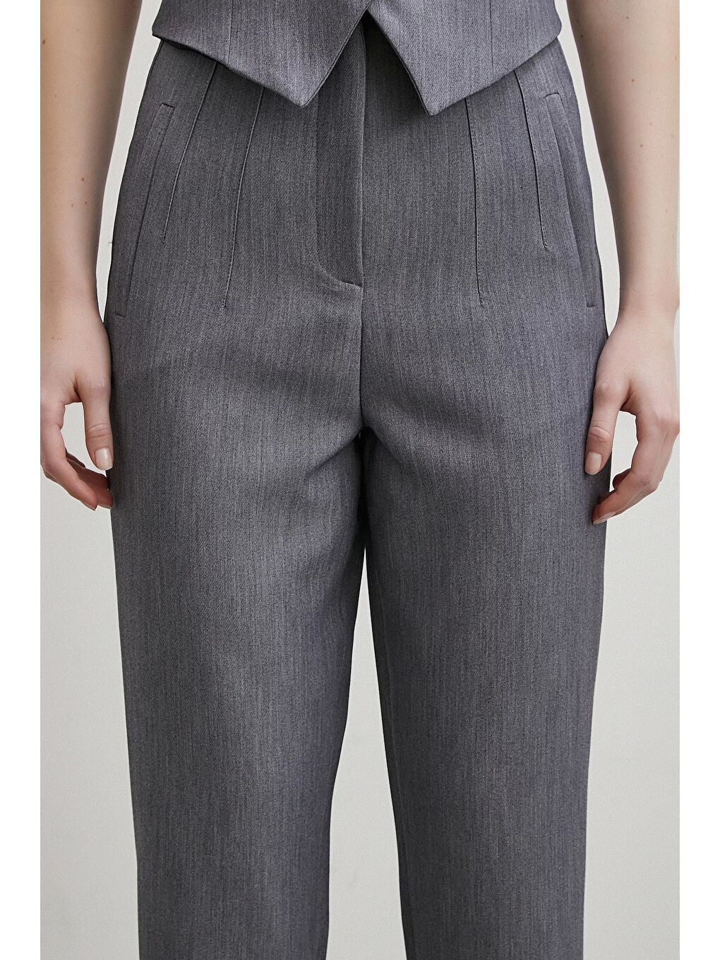 Karışık Önü Pensli Skinny Kumaş Pantolon Antirasit-3