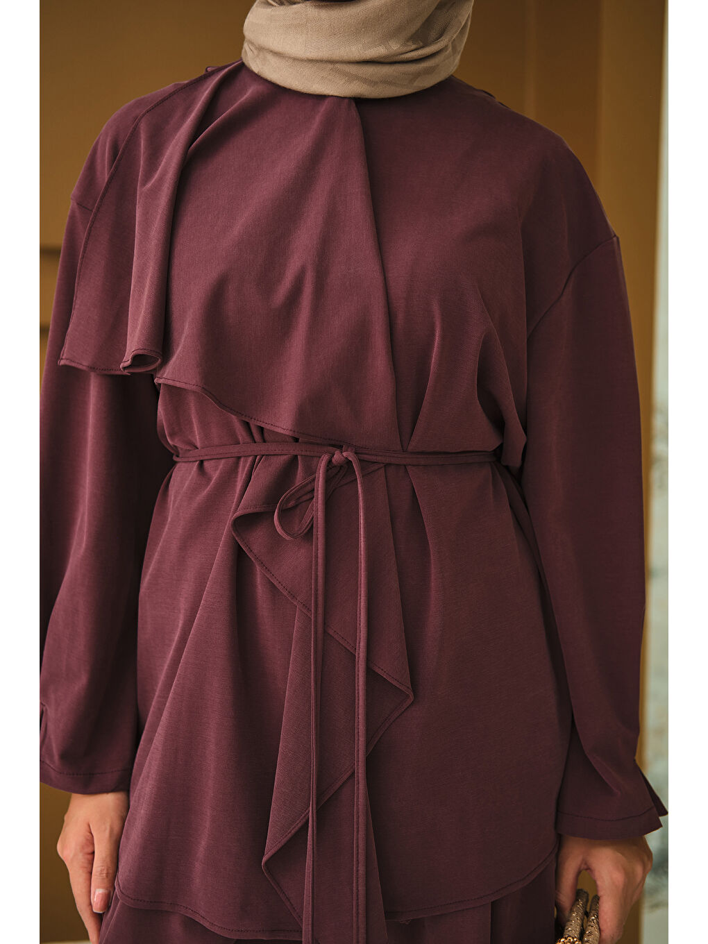 Kadın Omuzdan Volanlı Takım Mürdüm-4