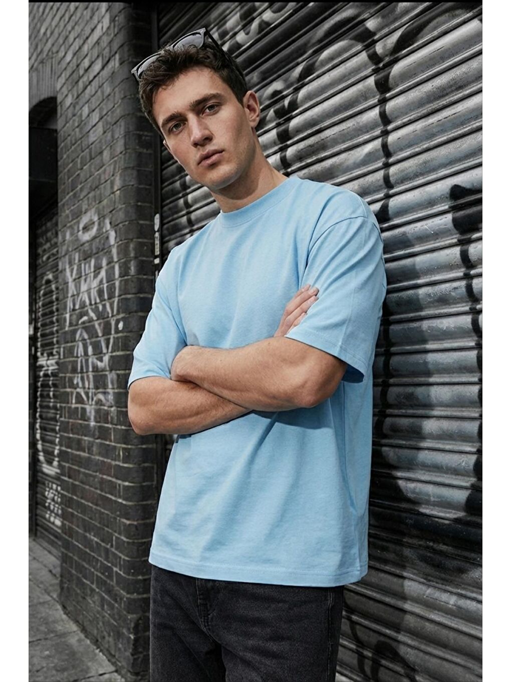 Turkuaz Benriy Erkek Oversize Basic Bisiklet Yaka Pamuklu T-Shirt Rahat Kesim Unisex Sevgili Kombini-1