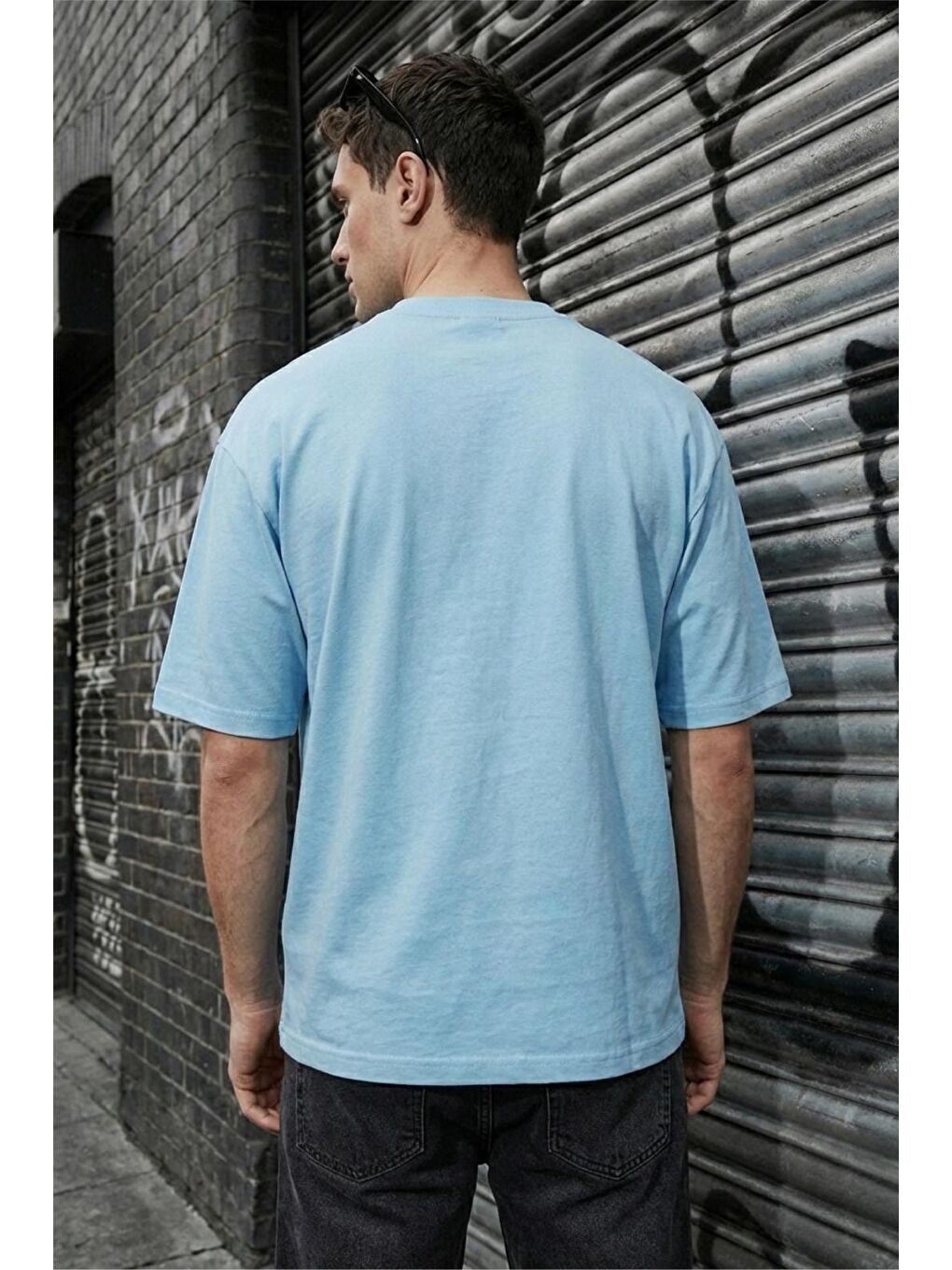 Turkuaz Benriy Erkek Oversize Basic Bisiklet Yaka Pamuklu T-Shirt Rahat Kesim Unisex Sevgili Kombini-2