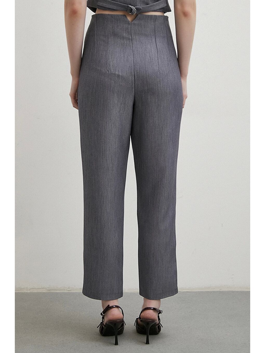 Karışık Önü Pensli Skinny Kumaş Pantolon Antirasit-4