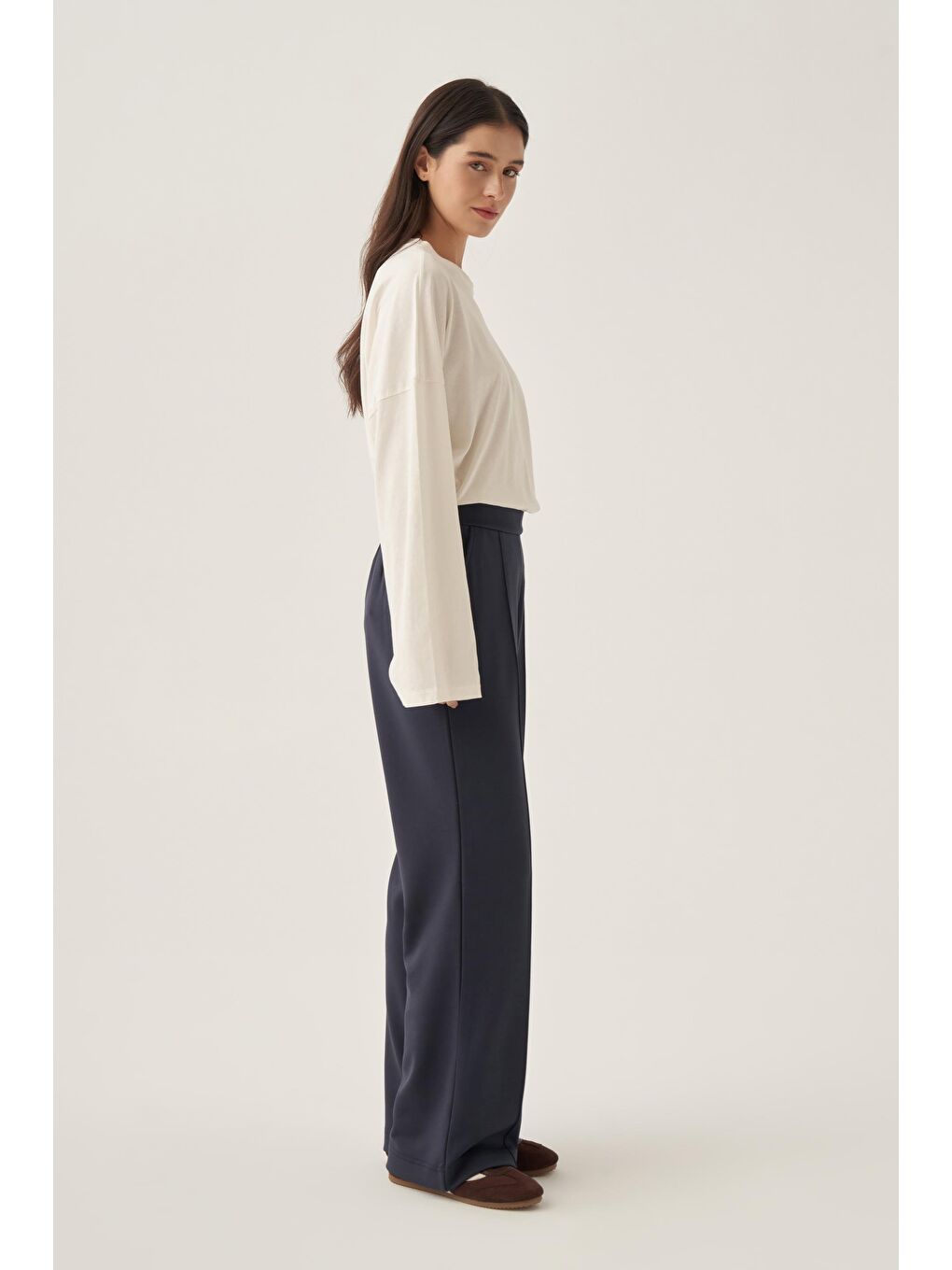 Lacivert-Yumuşak Dokulu Palazzo Pantolon-1