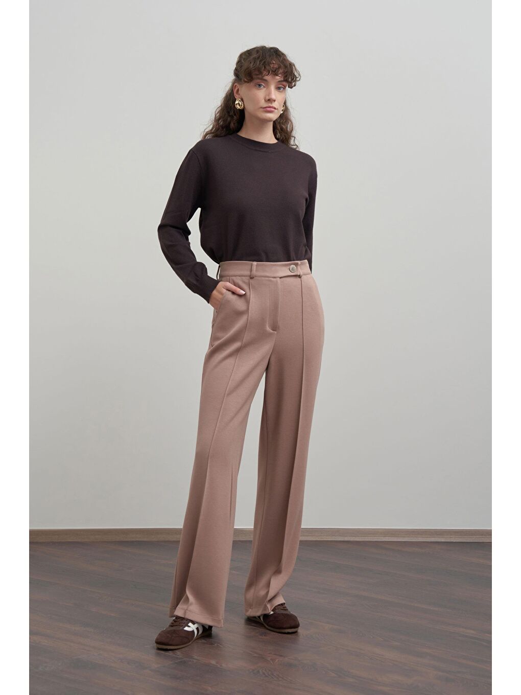Bej Vizon-Yumuşak Dokulu Palazzo Pantolon