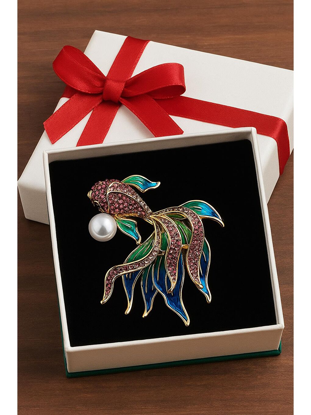 Sarı Beta Balığı kristal Taşlı Yaka İğnesi Broş-1