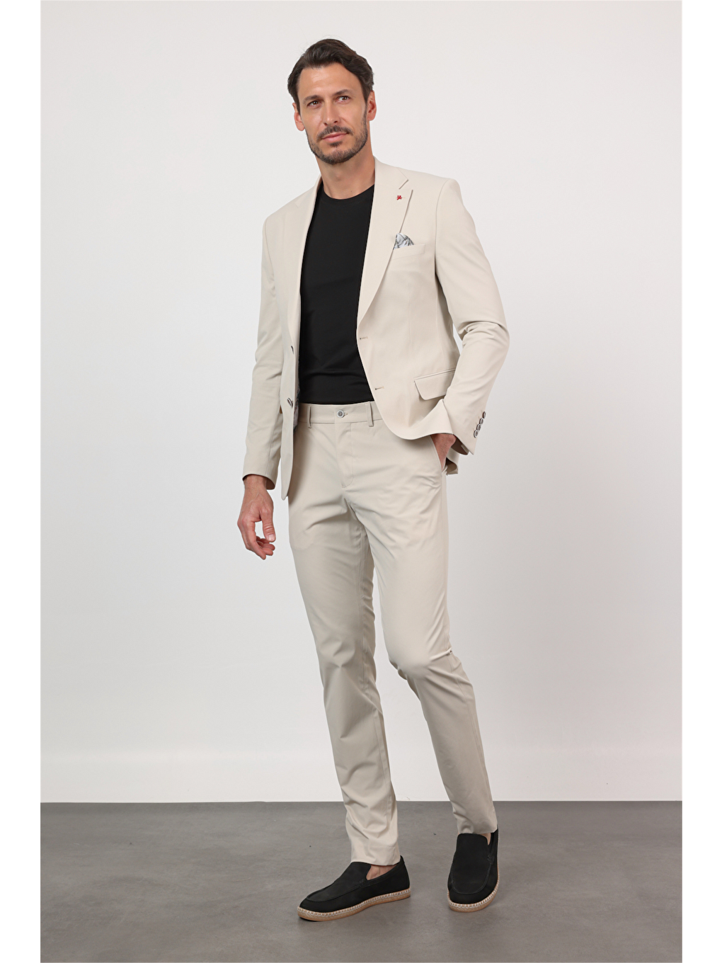 Bej Kendinden Desenli Mono Yaka 6 Drop Slim Fit Takım Elbise 1001260162-7
