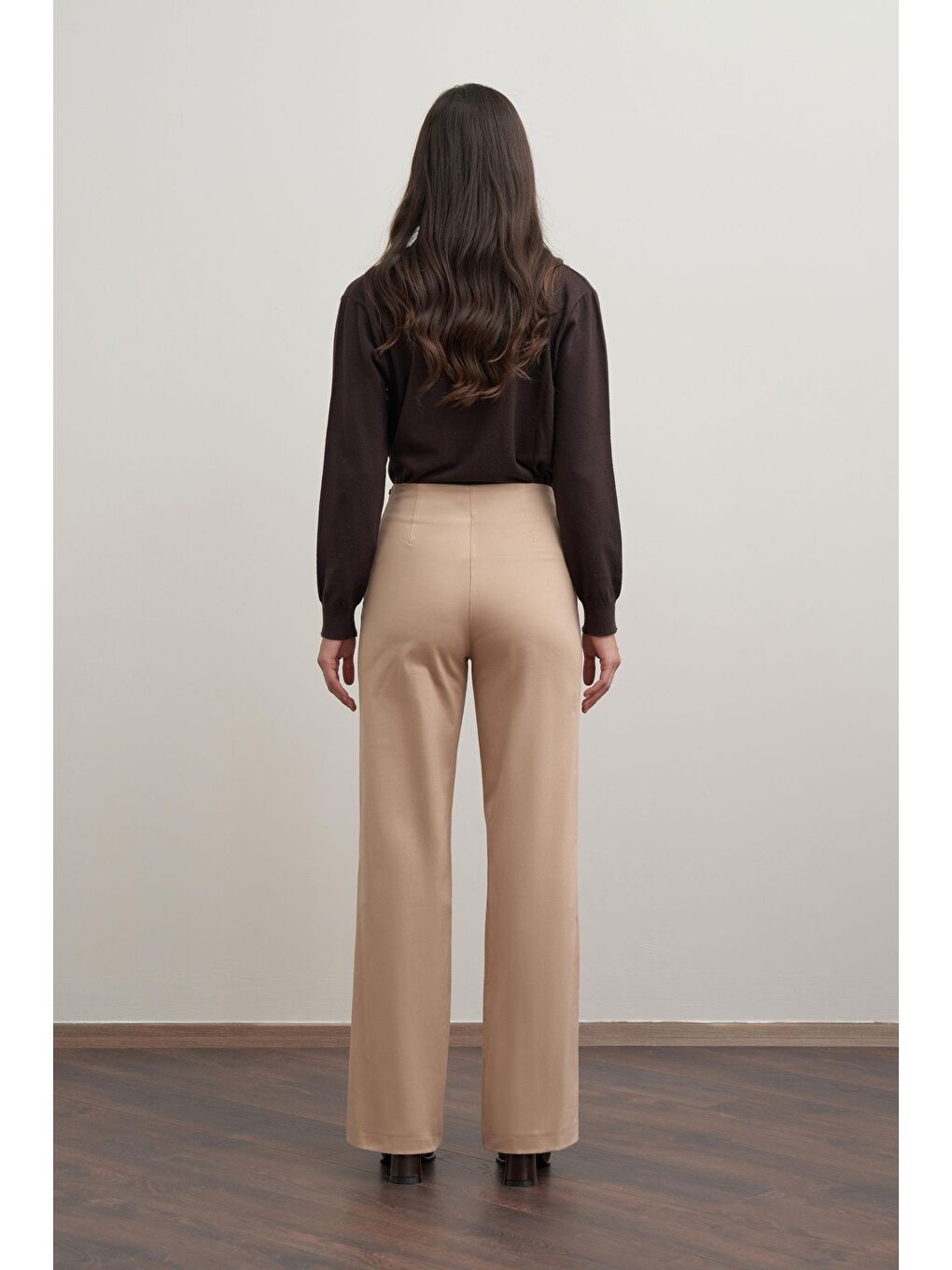 Bej-Parçalı Gabardin Pantolon-2