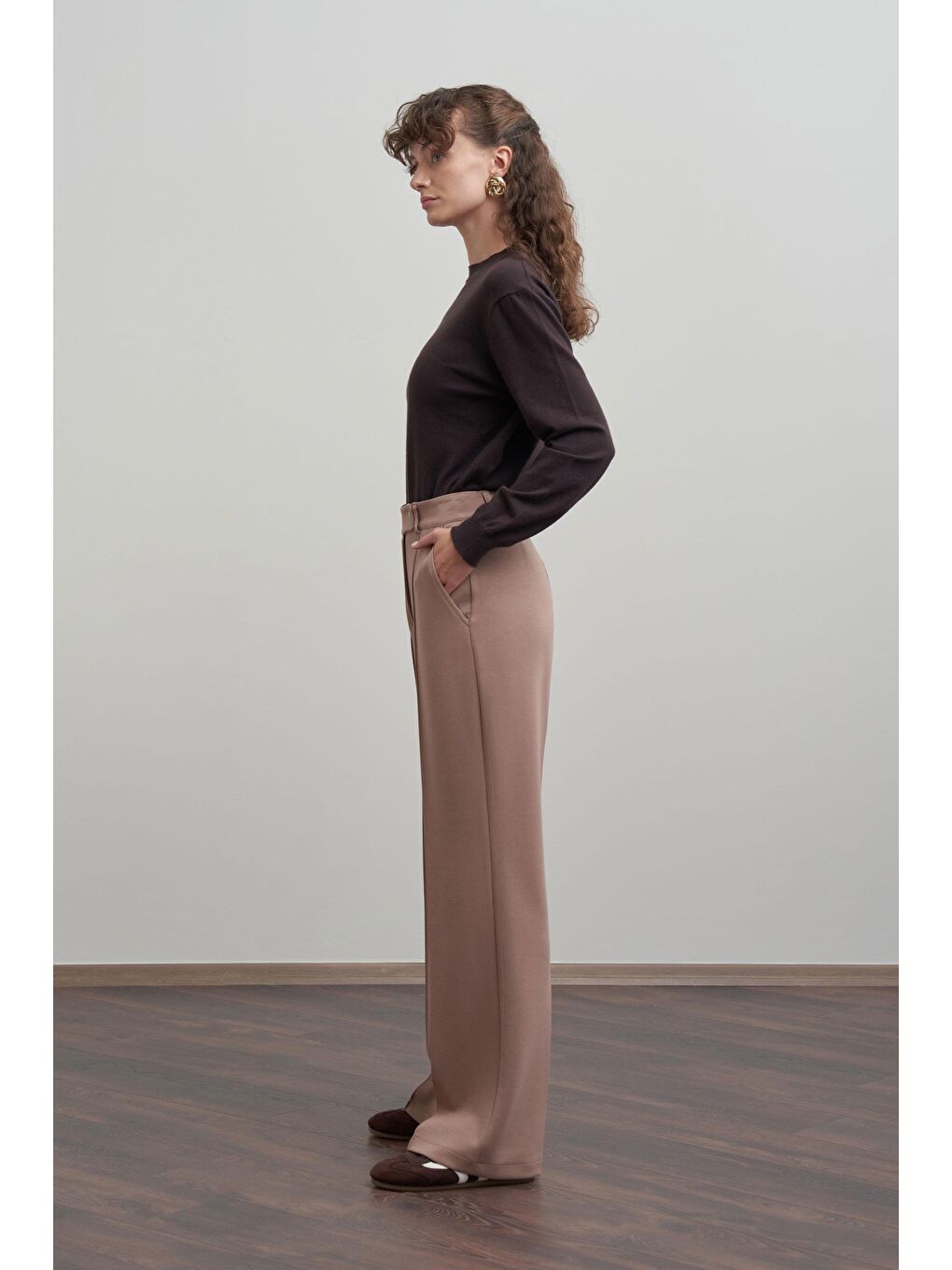 Bej Vizon-Yumuşak Dokulu Palazzo Pantolon-1