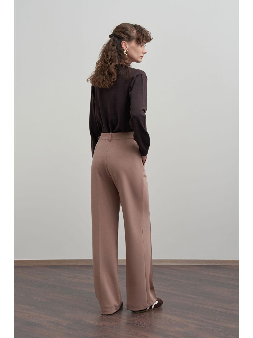 Bej Vizon-Yumuşak Dokulu Palazzo Pantolon-2