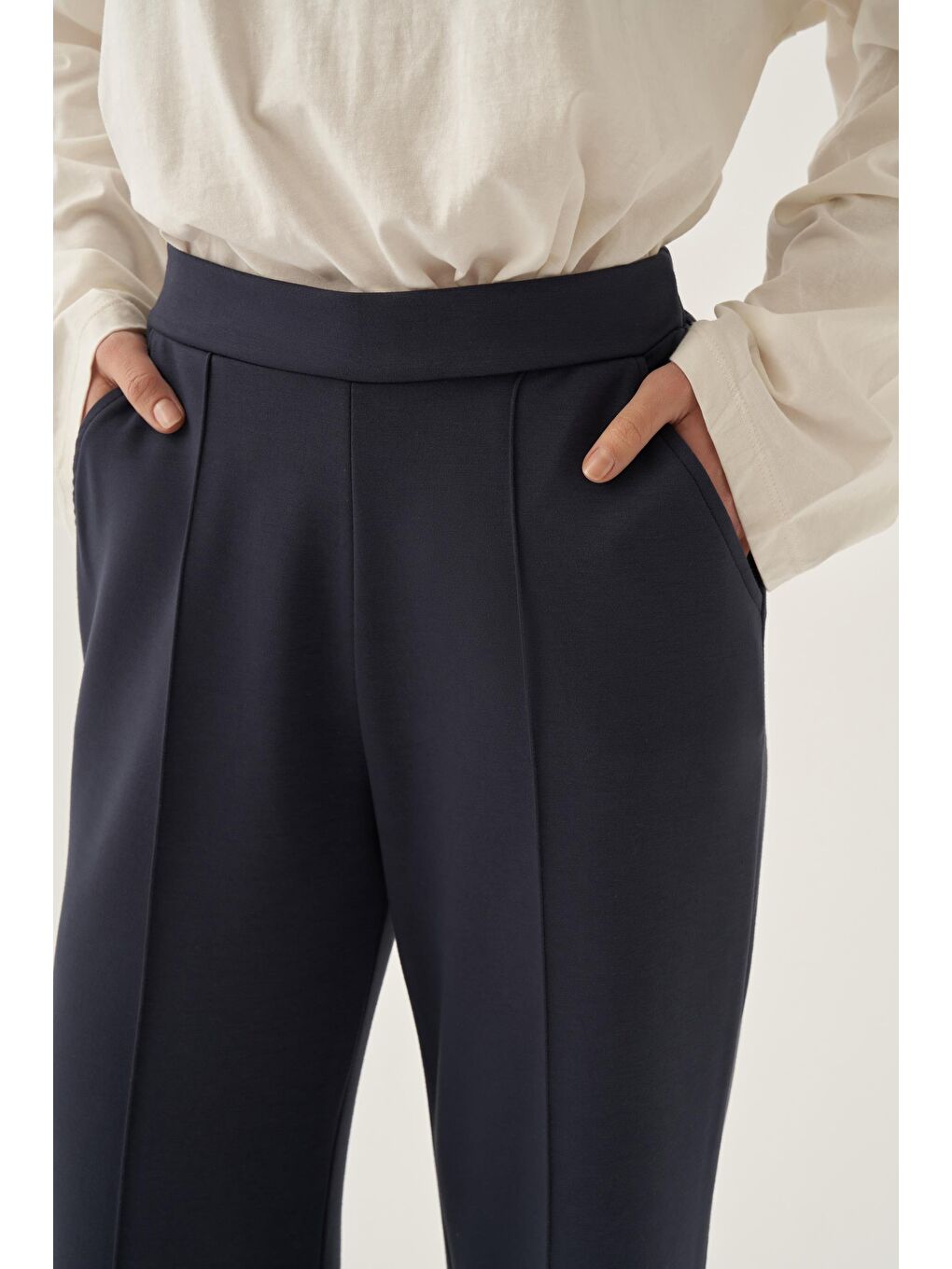 Lacivert-Yumuşak Dokulu Palazzo Pantolon-4