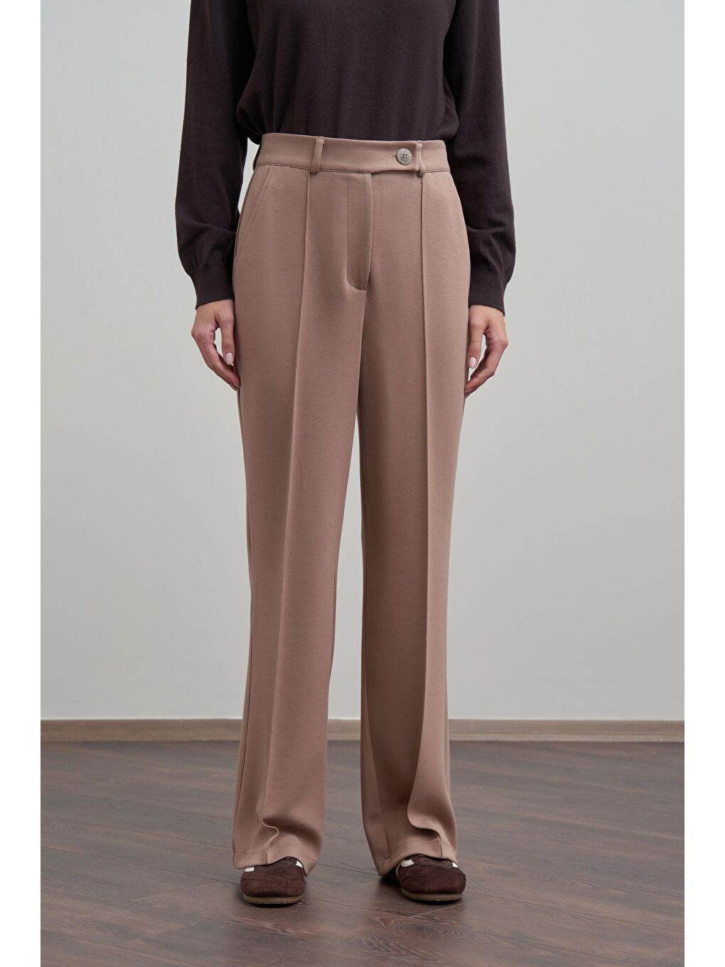 Bej Vizon-Yumuşak Dokulu Palazzo Pantolon-3