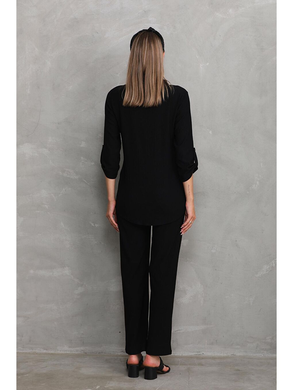 Siyah Önden Düğmeli V yaka Hamile ve Lohusa Alt Üst Takım-2