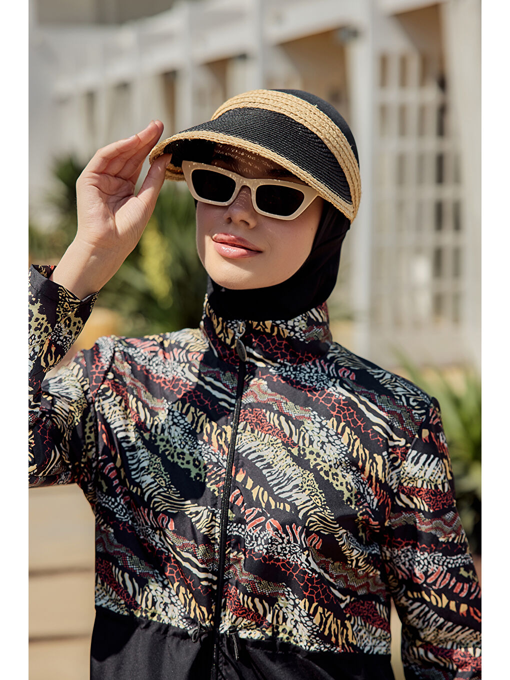 Vizör Hasır Şapka Güneş Koruyucu Siperlik RŞ-2105 Siyah Bej-1