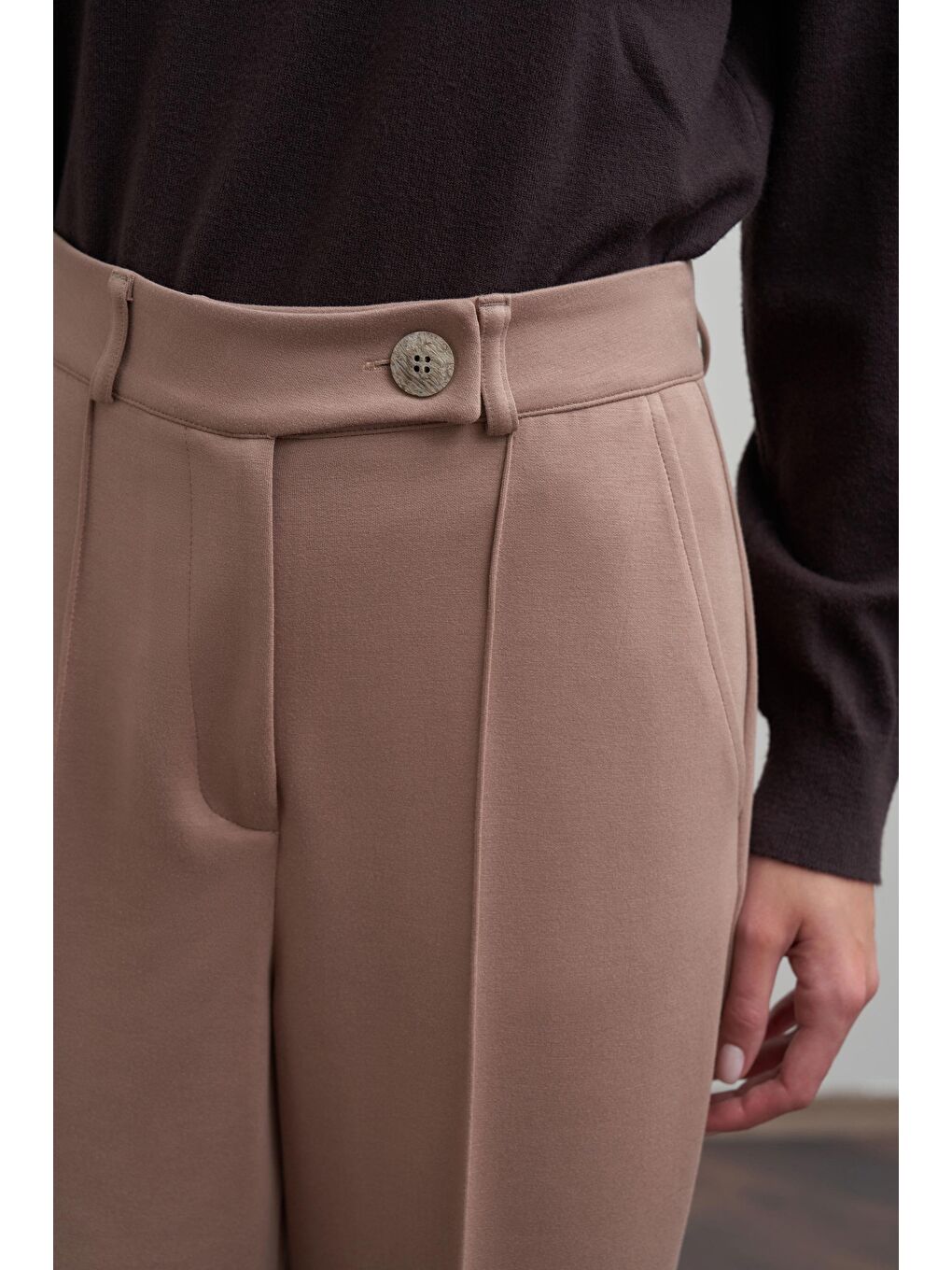 Bej Vizon-Yumuşak Dokulu Palazzo Pantolon-4