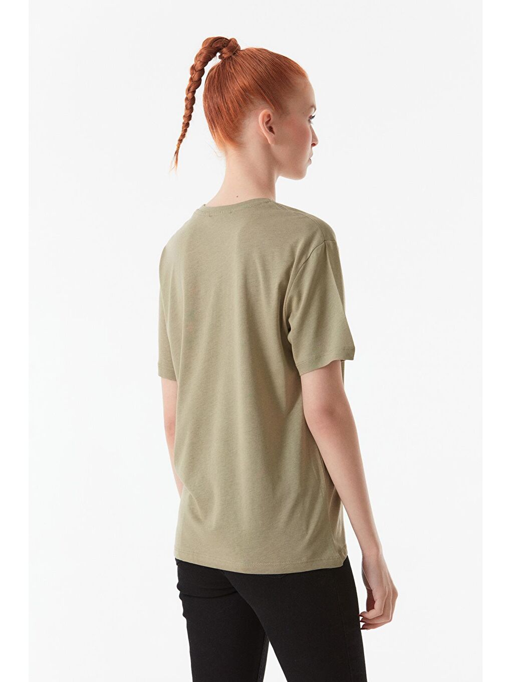 Haki California Nakışlı Oversize Tişört-3