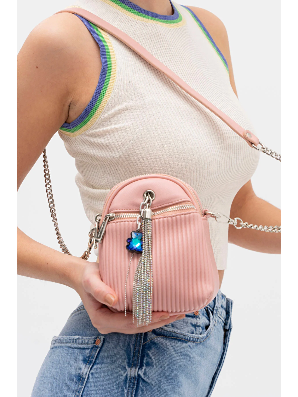 Pembe Zincir Aksesuar Detaylı Kadın Çapraz Çanta BYN1040-3