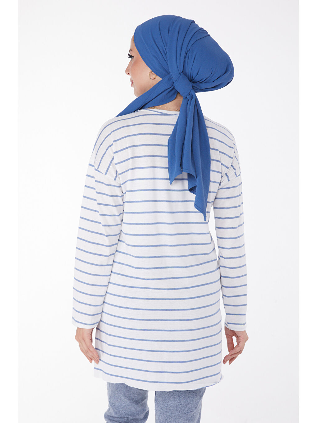 Çİzgili Yırtmaçlı Tunik Acik Mavi - 27134-4