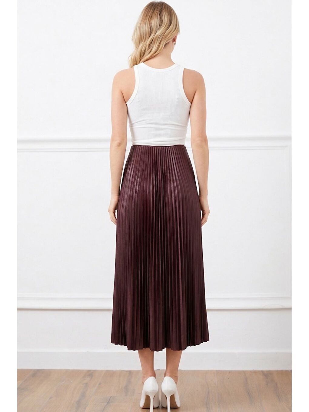 Bordo Piliseli Beli Lastikli Etek-1