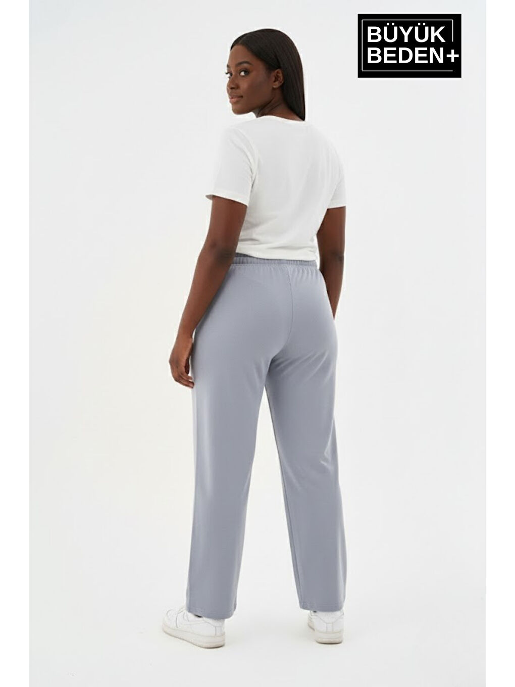 Gri Kadın Büyük Beden New York Baskılı Rahat Kesim Lastikli Bel Paça Reçme Eşofman Altı SPR26EAk952-5-1