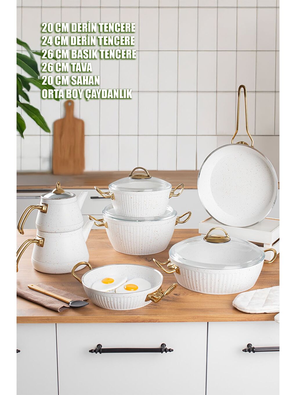 Beyaz L-5084 11 Parça Oscar Granit Desenli Çeyiz Tencere Seti