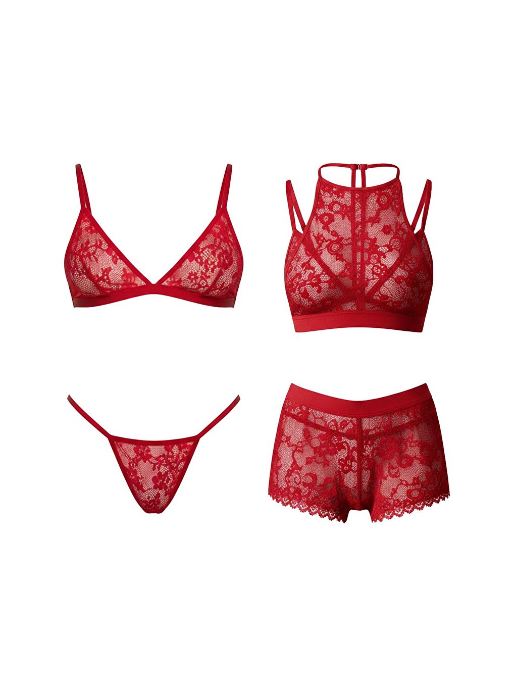 4Lü Bralet Set Kırmızı