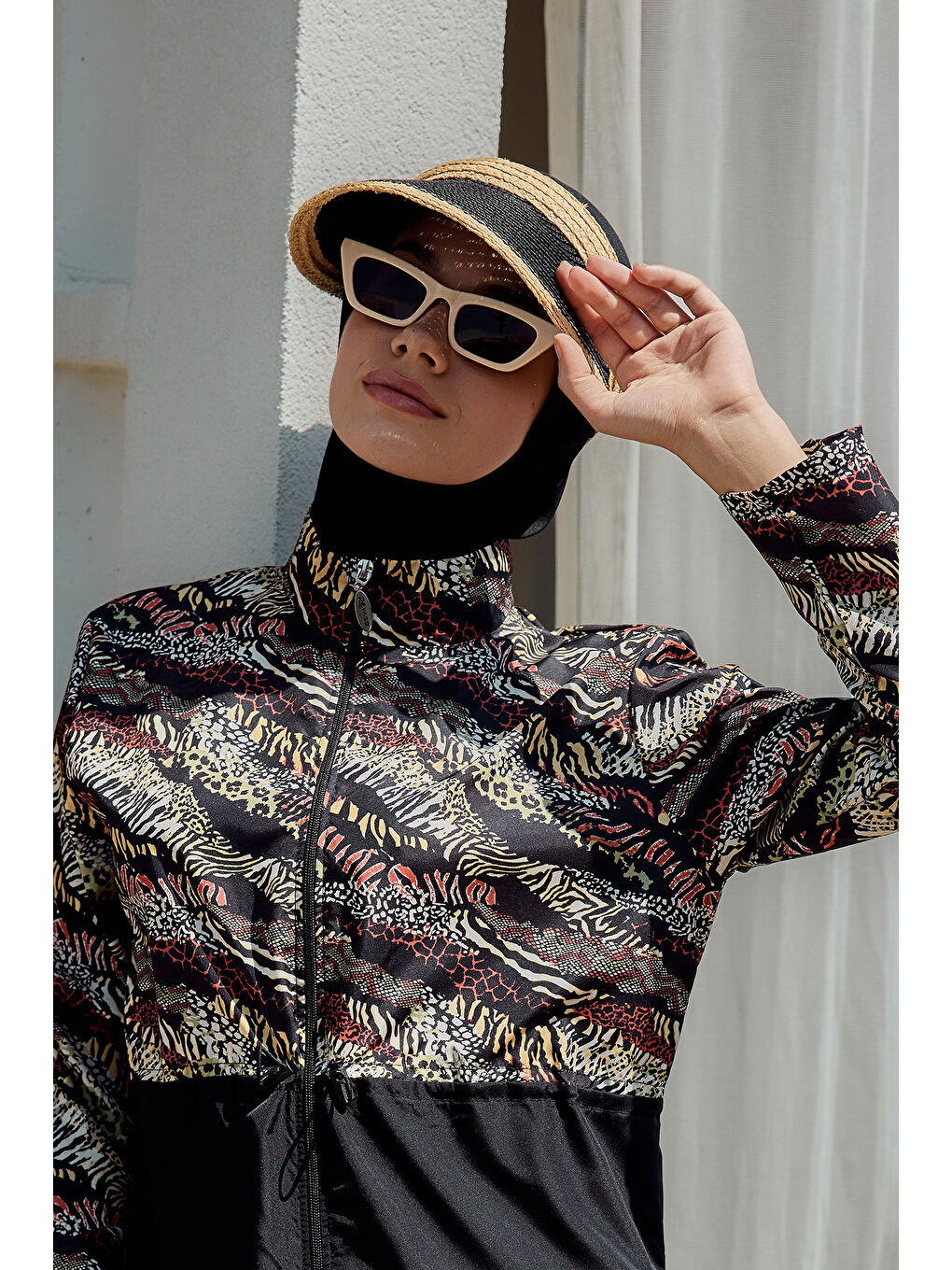 Vizör Hasır Şapka Güneş Koruyucu Siperlik RŞ-2105 Siyah Bej-3