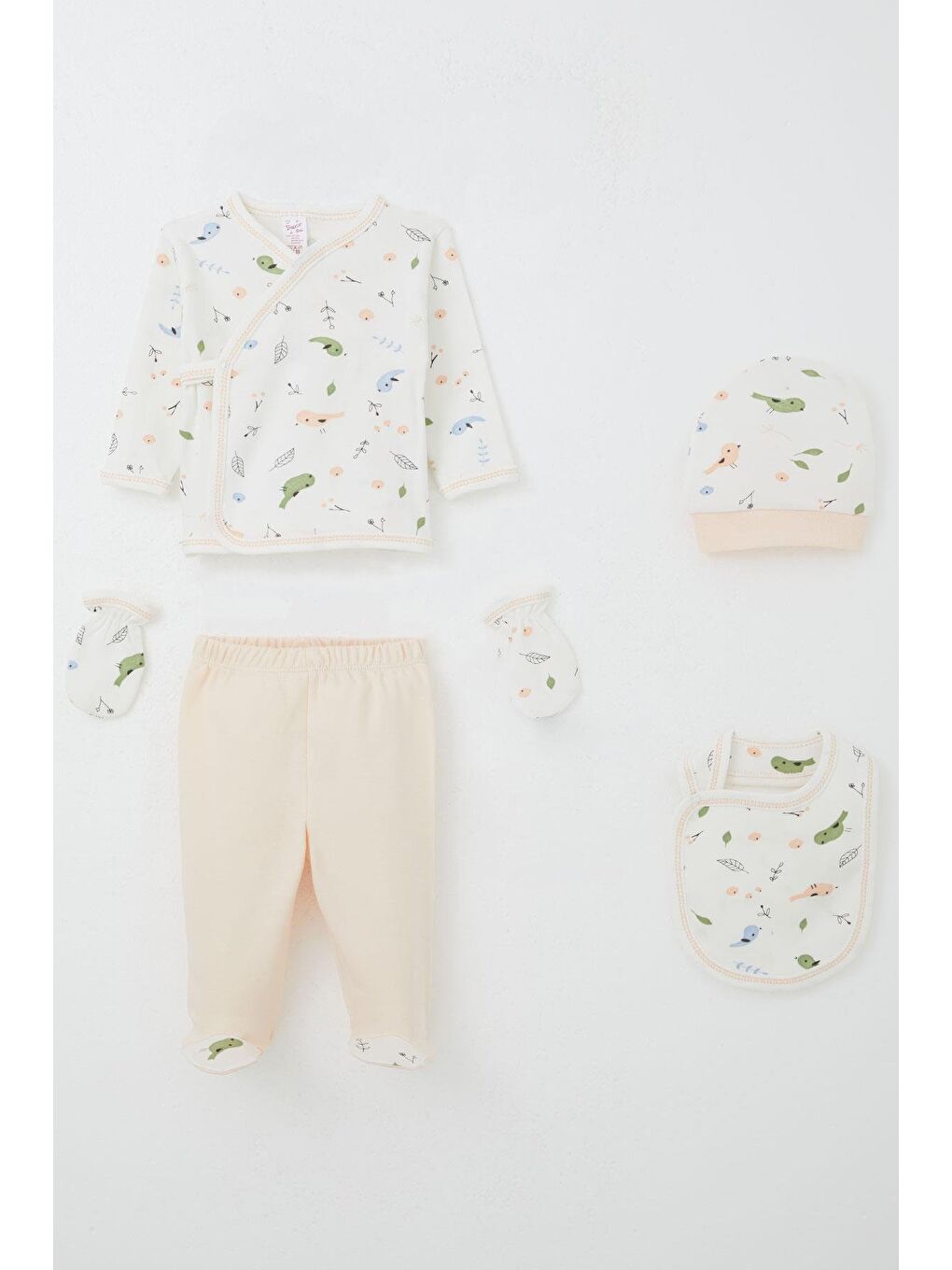 Kız Bebek Hastane Çıkışı 5 Li Bahar Temalı Sevimli Minik Serçe Desenli Beyaz (0-3 Ay)