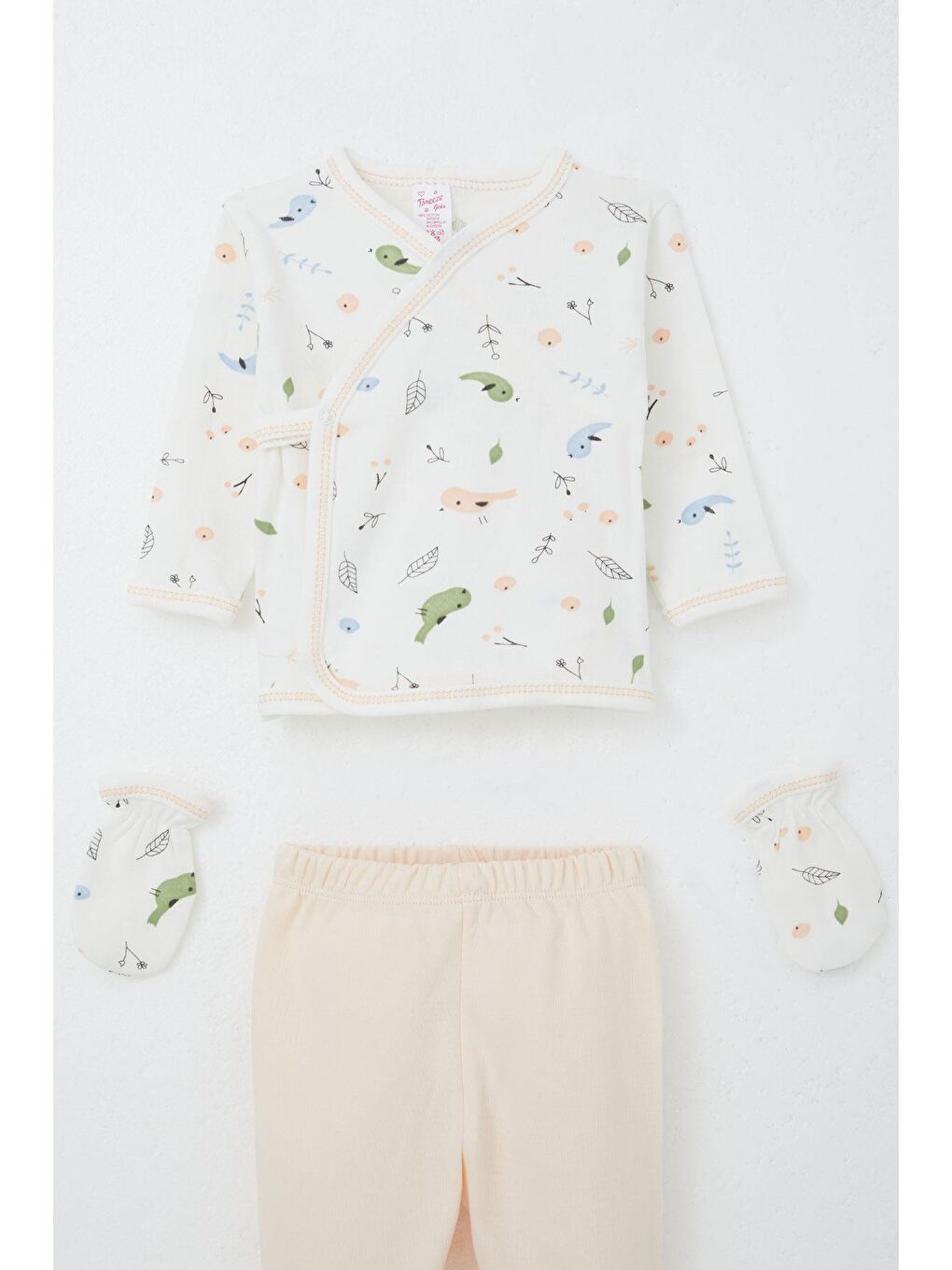 Kız Bebek Hastane Çıkışı 5 Li Bahar Temalı Sevimli Minik Serçe Desenli Beyaz (0-3 Ay)-2