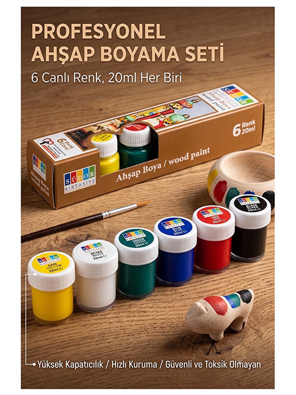 Ahşap Boyası 6 Renk 20ml 1 Paket Südor 6 Lı Ahşap Boya Yüksek Kapatıcılık Canlı Renkle Hızlı Kuruma-1