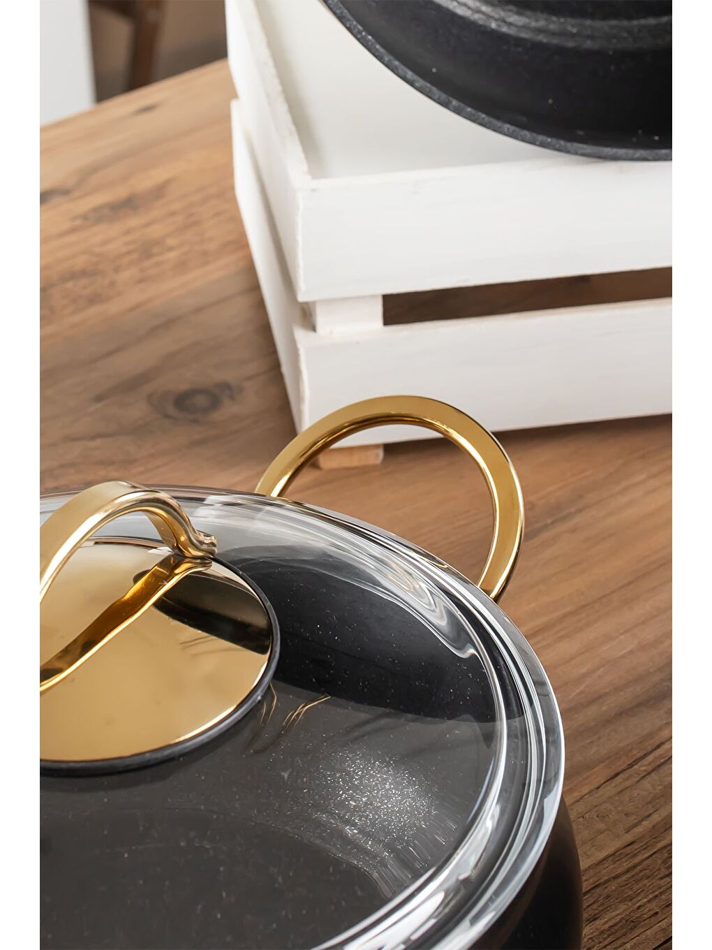 L-5094 Yonca Güveç 7 Parça Tencere Seti - Siyah Altın Kulp-1