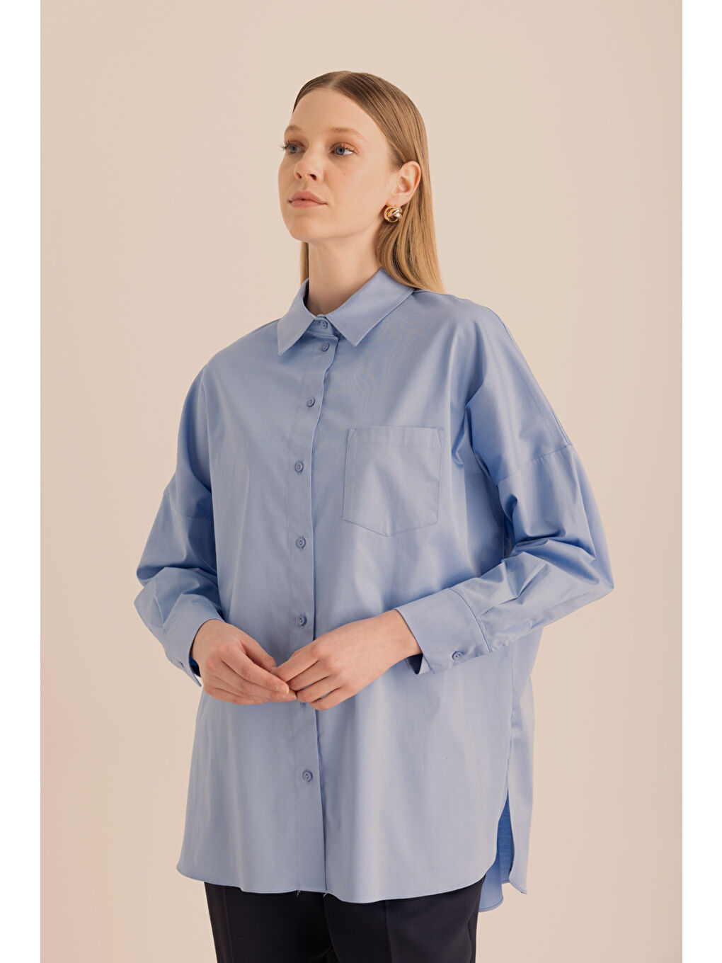 Mavi Pamuk Gömlek-1