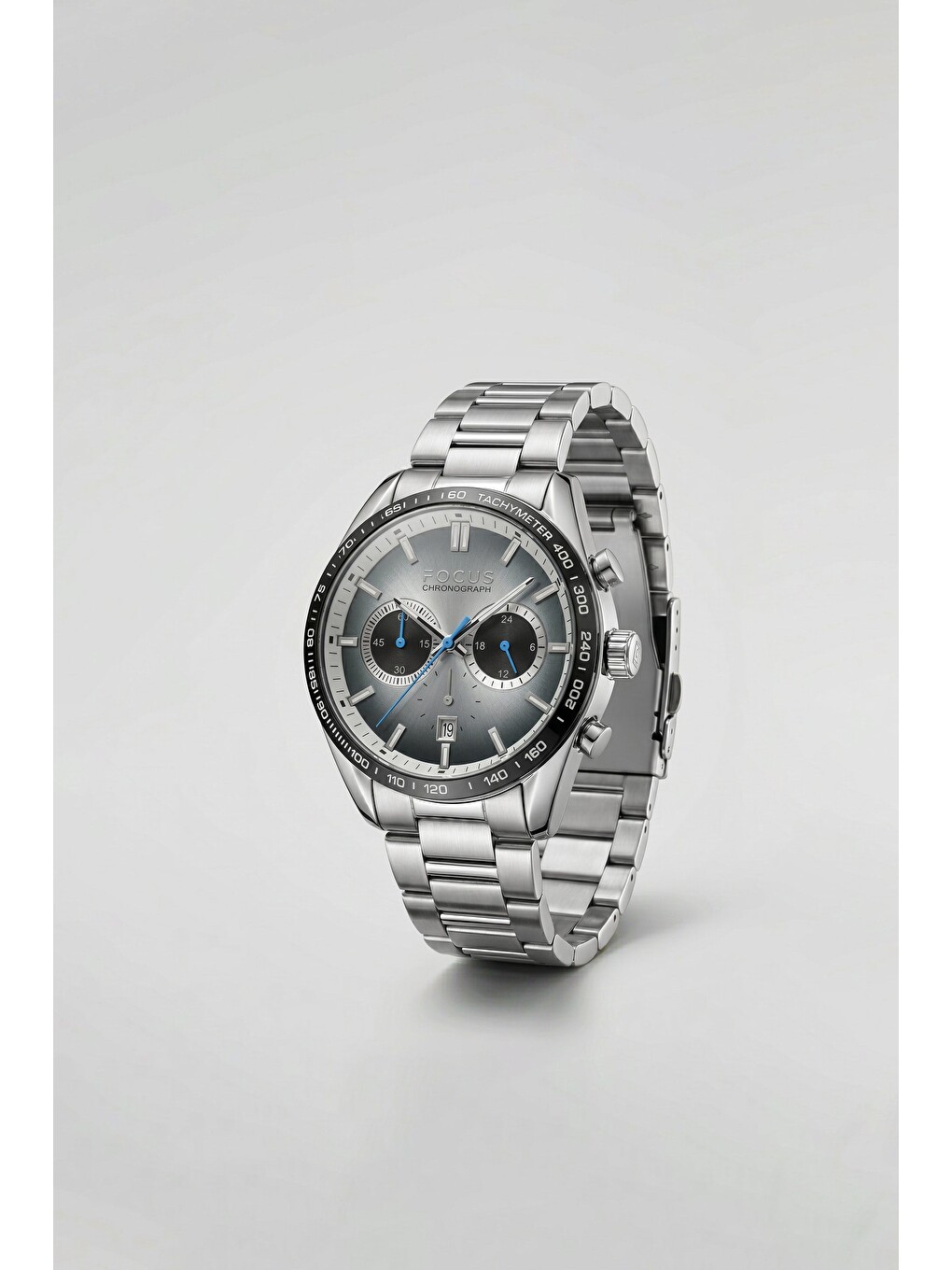 Gri Erkek Çelik Kordon Tachymeter Analog Kol Saati Gümüş