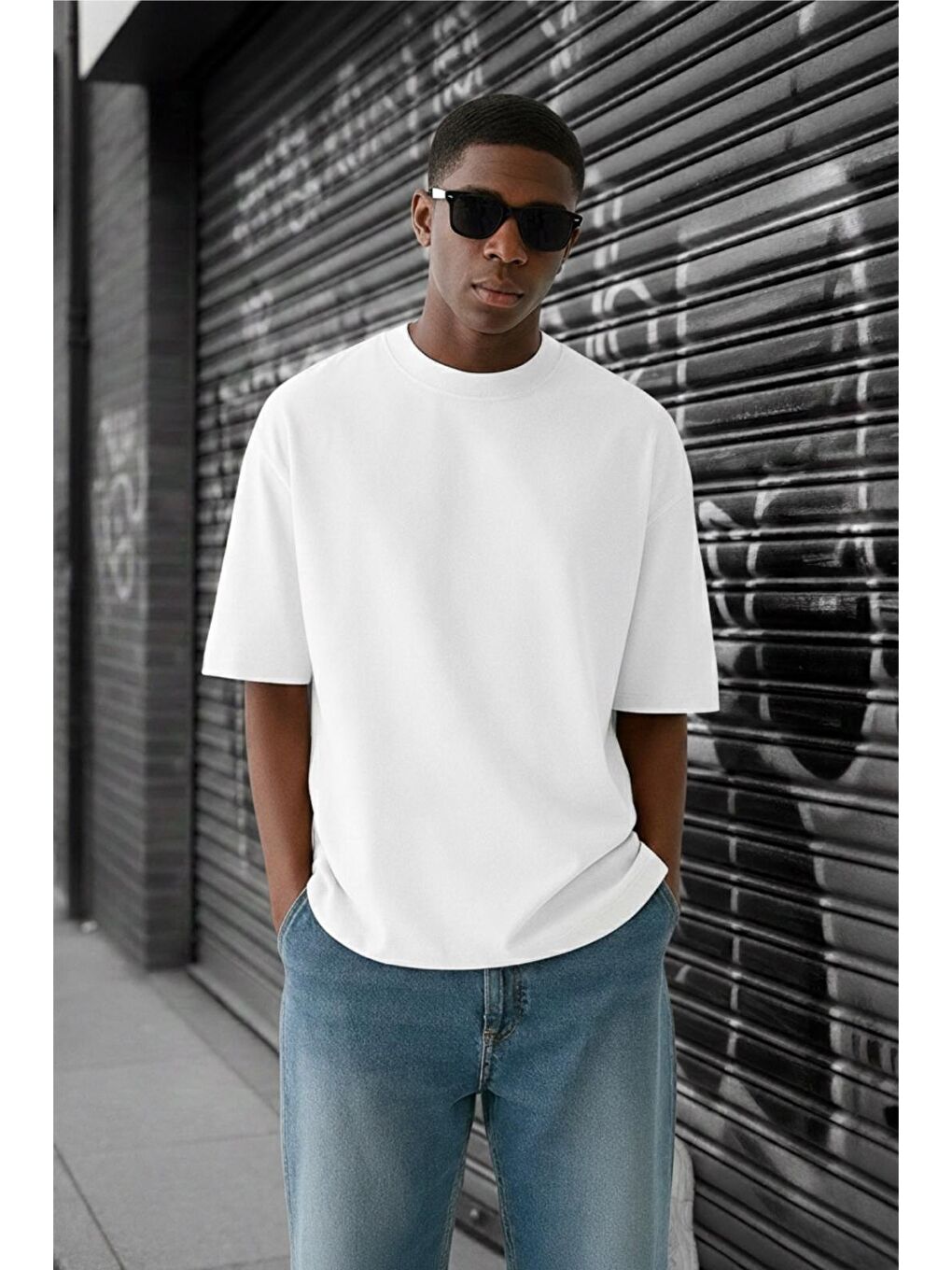 Beyaz Benriy Erkek Oversize Basic Bisiklet Yaka Pamuklu T-Shirt Rahat Kesim Unisex Sevgili Kombini