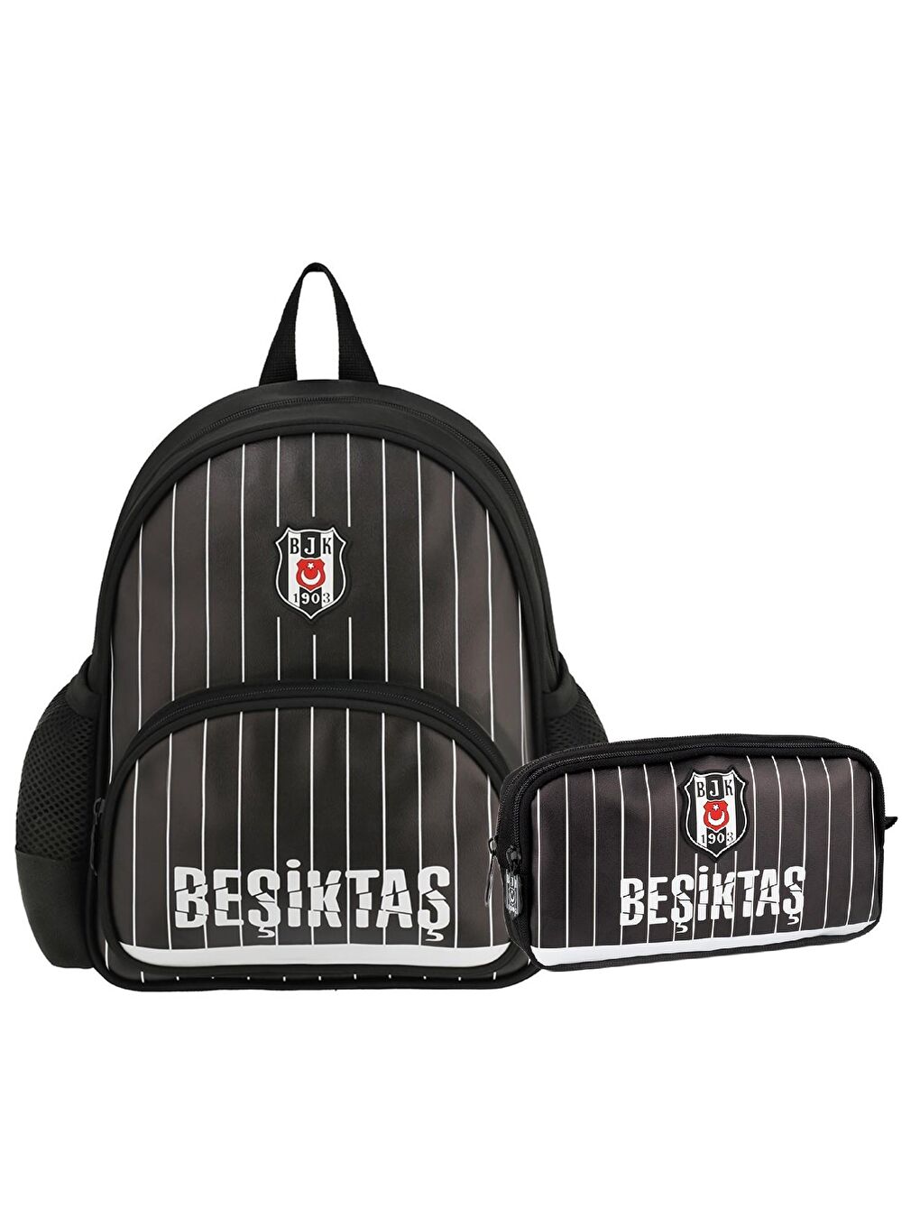 2 Bölmeli İnce Çubuklu Suni Deri Anaokulu Çantası + Kalemlik