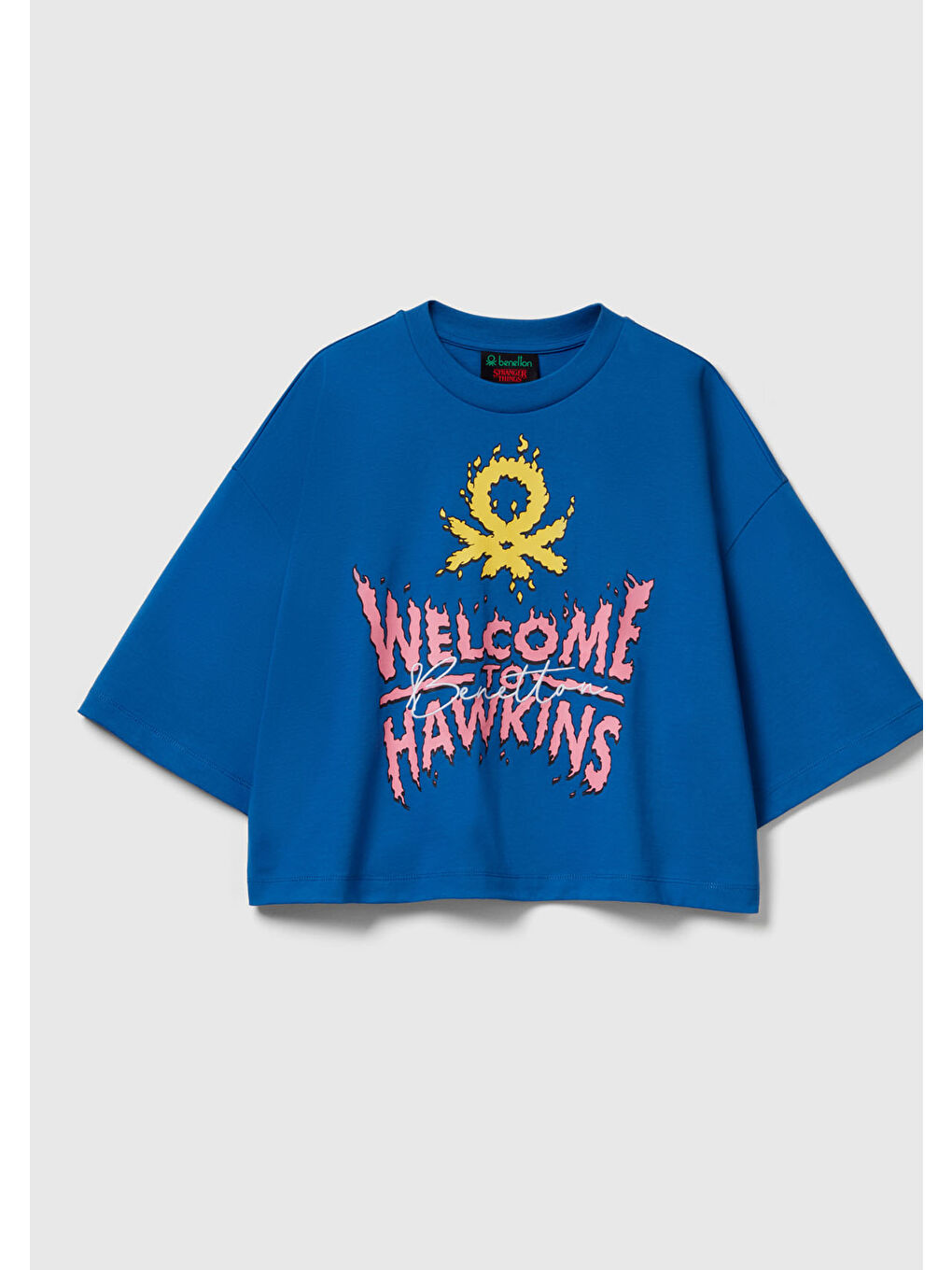 Kadın Mavi  %100 Pamuk Boxy Fit Stranger Things Baskılı T-Shirt-1