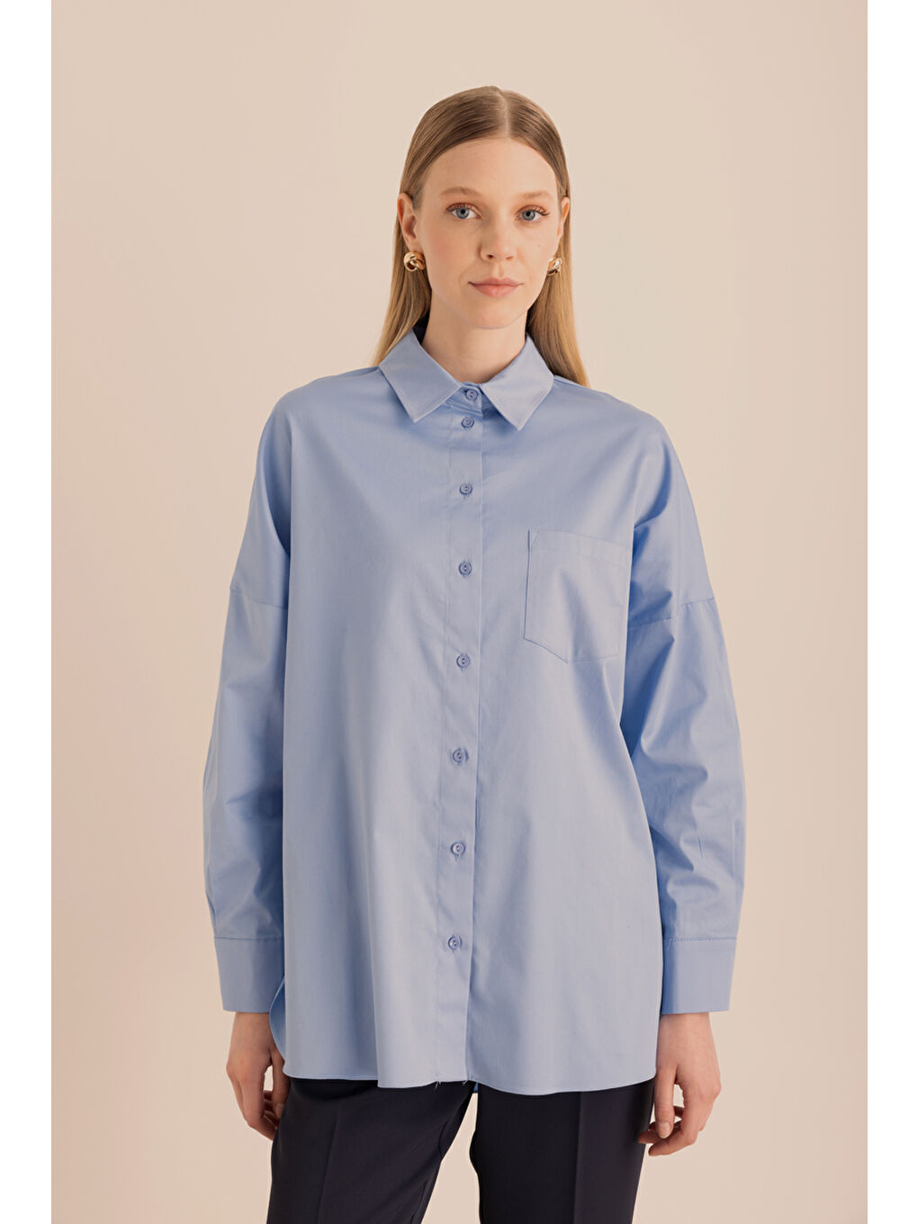 Mavi Pamuk Gömlek-3