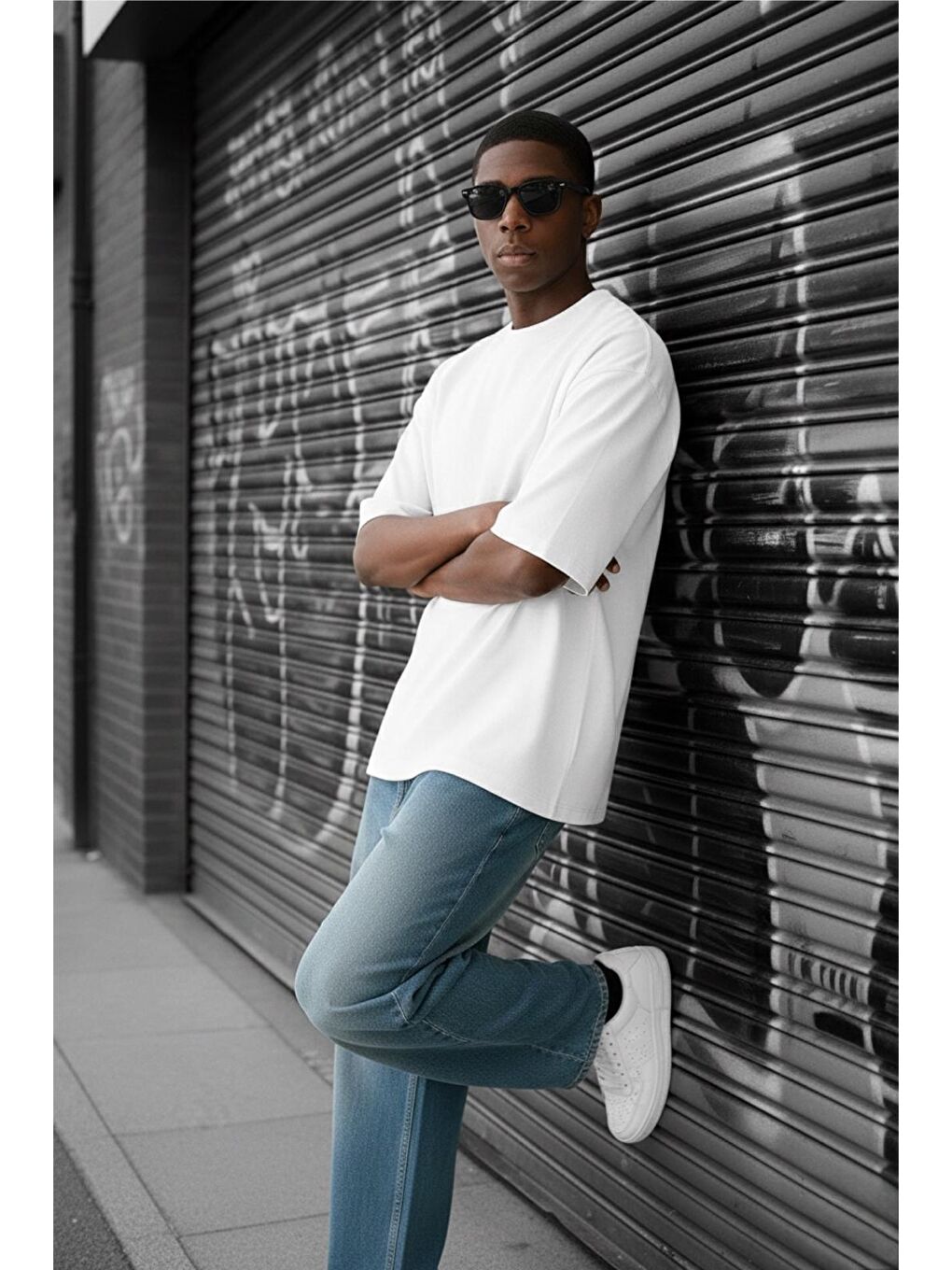 Beyaz Benriy Erkek Oversize Basic Bisiklet Yaka Pamuklu T-Shirt Rahat Kesim Unisex Sevgili Kombini-1