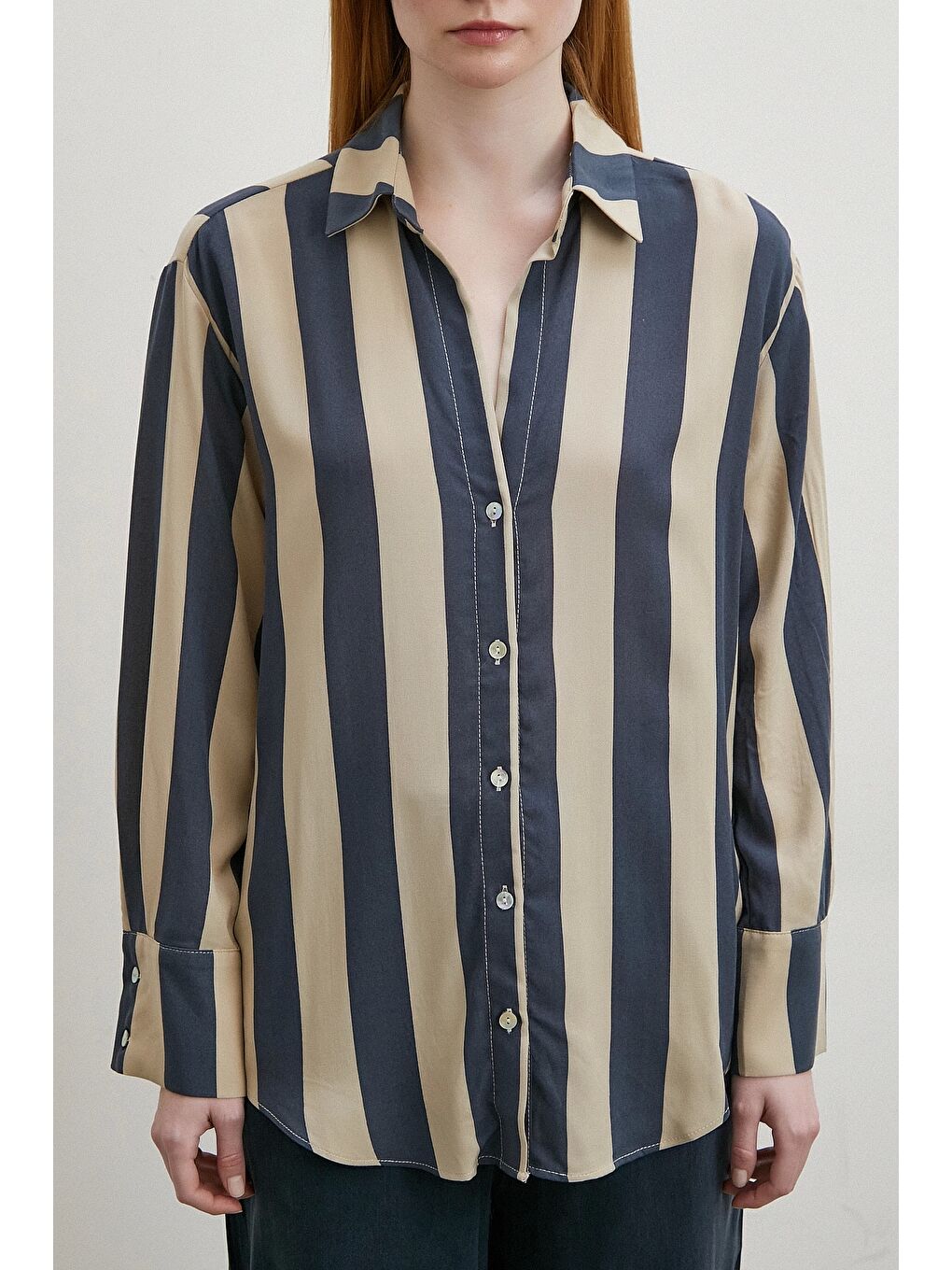 Karışık Çizgili Viskon Gömlek Kahve-4