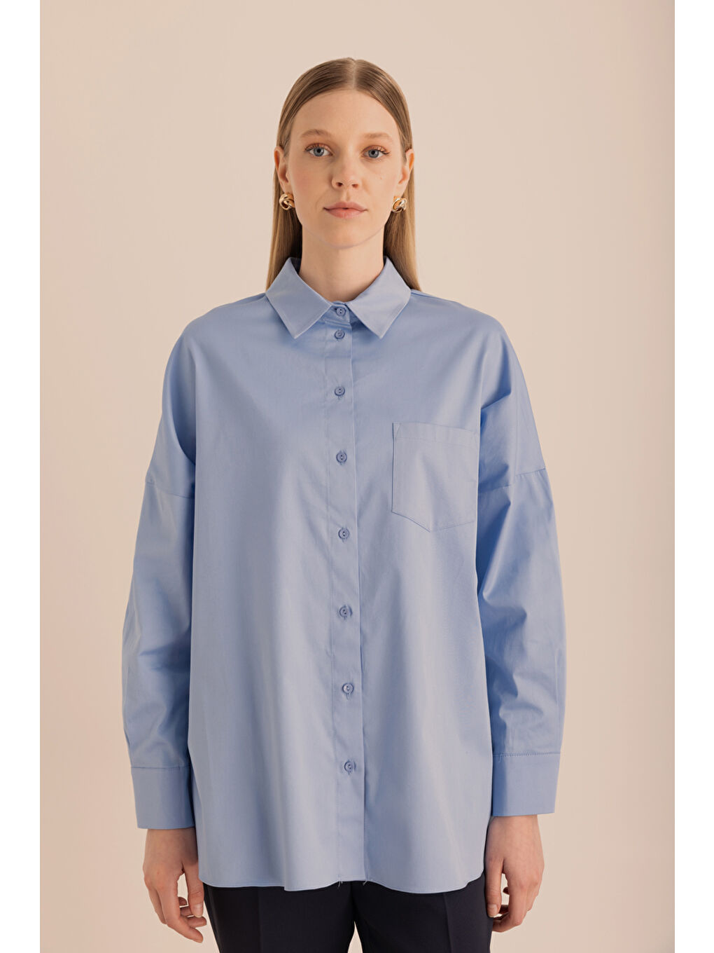 Mavi Pamuk Gömlek-4